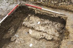8 The newly disccovered late 13 C to early 14th C wall revealed adjoing the refectory building